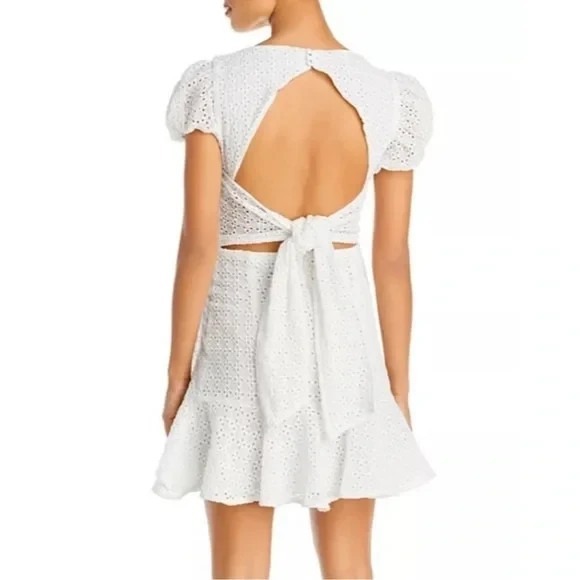 Bardot Nadia White Eyelet Ruffle Mini Dress Bridal Open Back XS 4 Party Resort - Picture 3 of 10